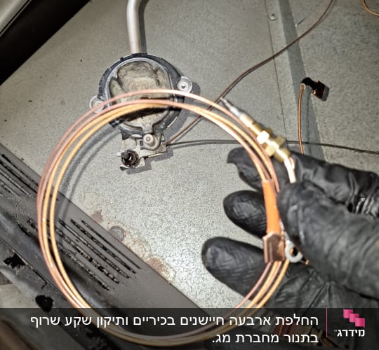 כבל נחושת עם מחבר ביד כפפה שחורה